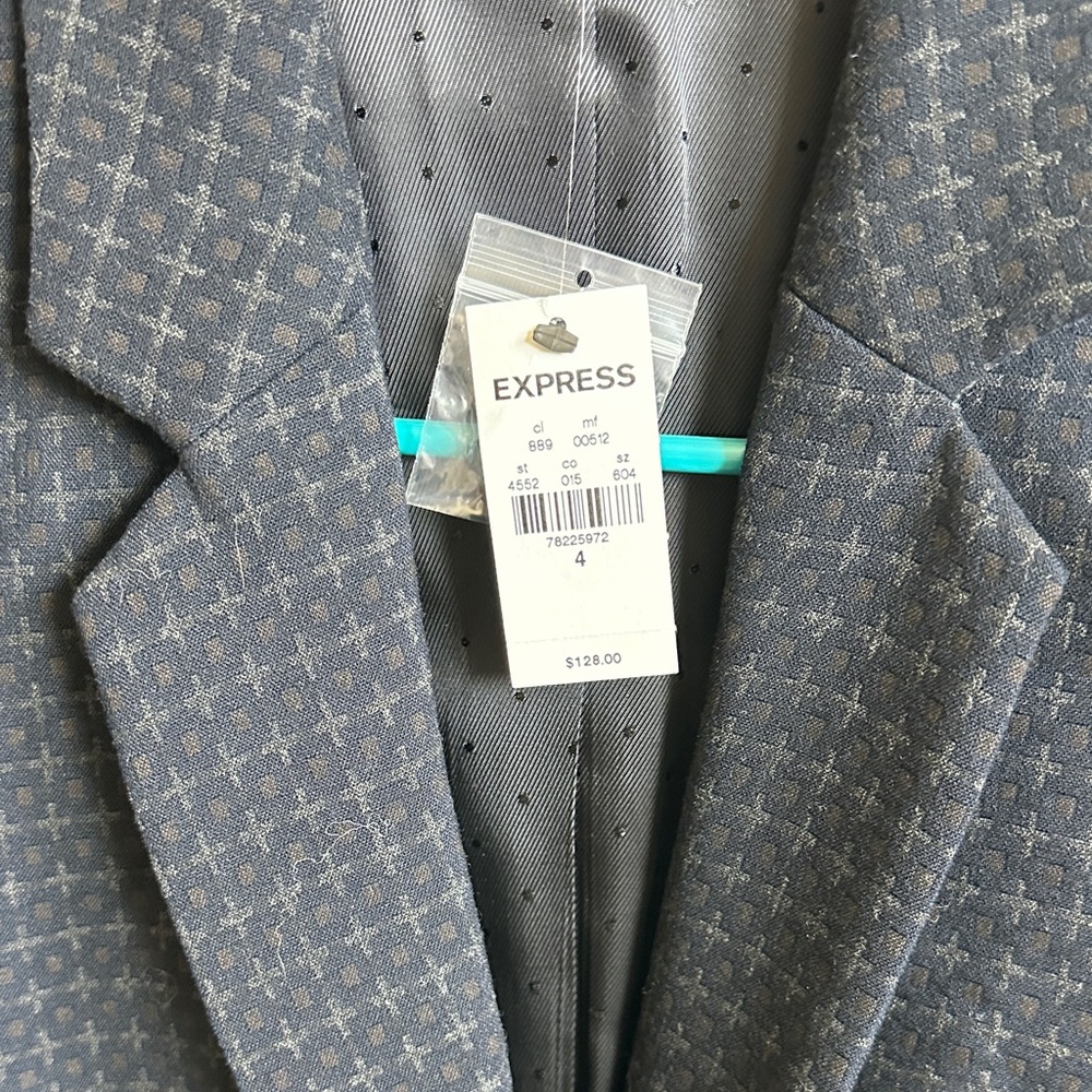 Express Navy Micro-Pattern Double-Button Blazer - Picture 3 of 5